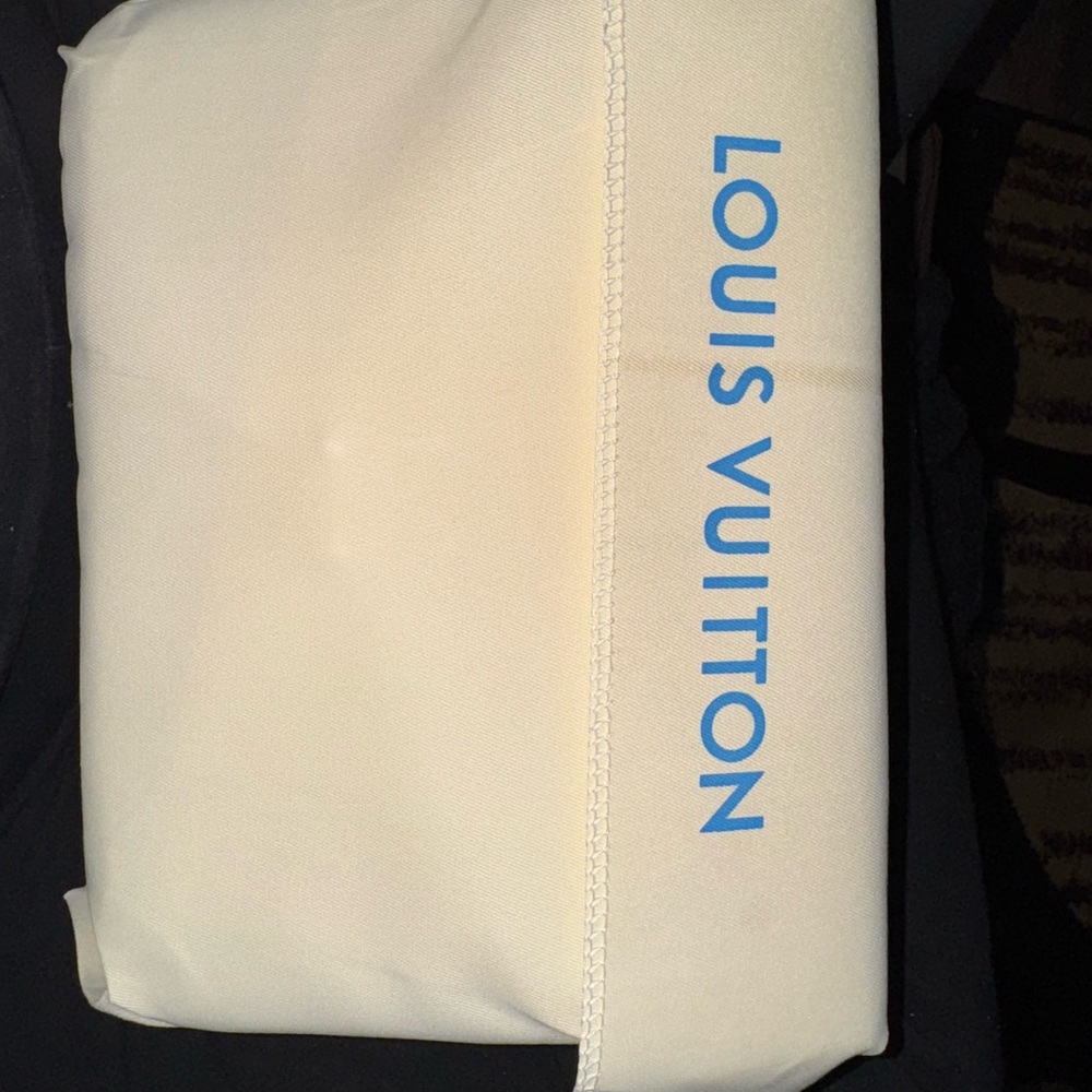 Louis Vuitton Cream Pouch with Blue Text